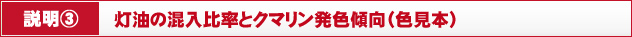 説明③　灯油の混入比率とクマリン発色傾向（色見本）